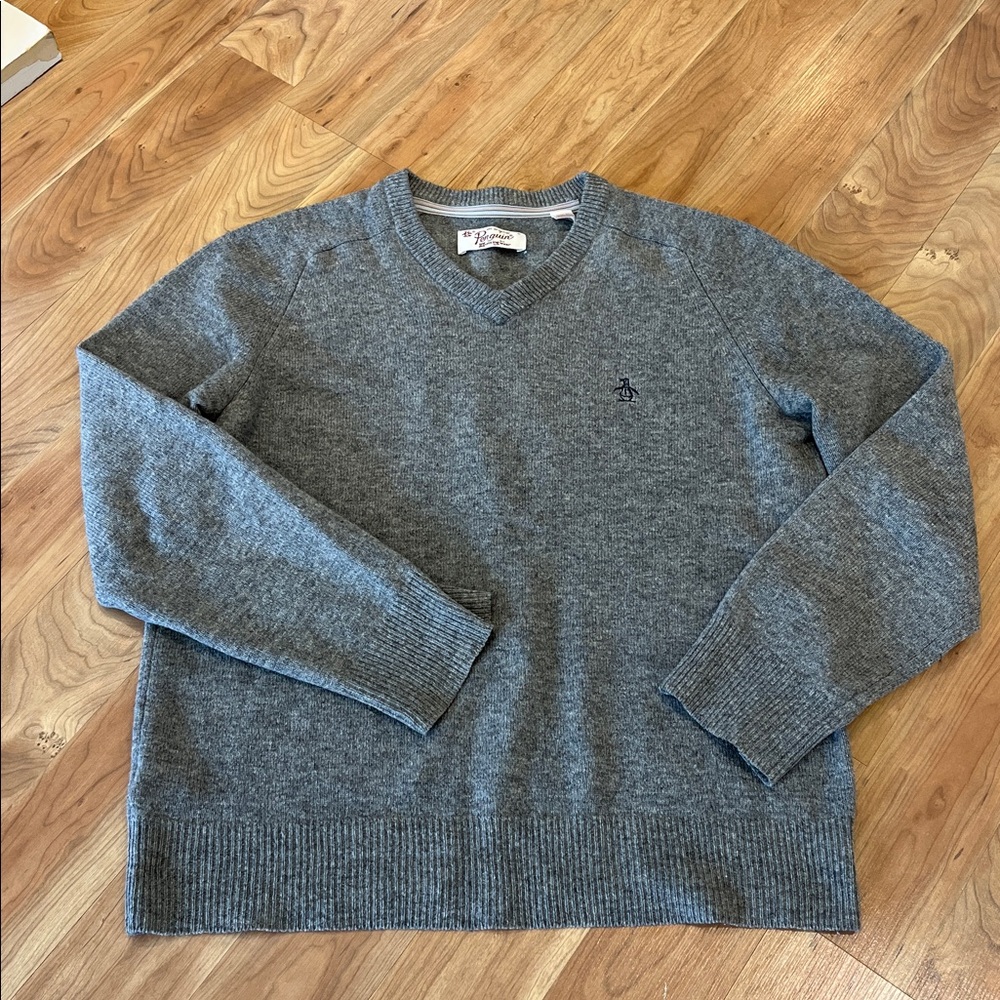 Original Penguin Charcoal V-Neck Sweater lambswool size M Men’s
